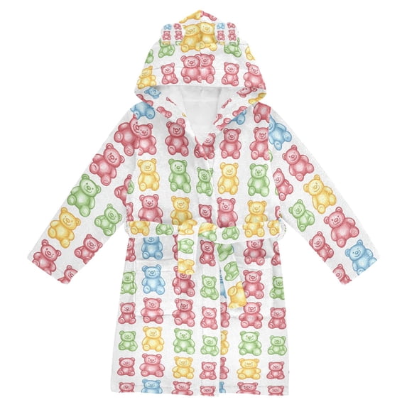 FORMRS Niños Bathrobe Unisex Hooded Robe Soft Plush Pajamas Sleepwear, Size 10-12T, Gummy Bear Pattern