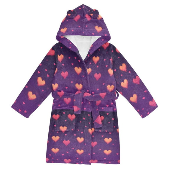 FORMRS Niños Bathrobe Unisex Hooded Robe Soft Plush Pajamas Sleepwear, Size 10-12T, Love in The Clouds
