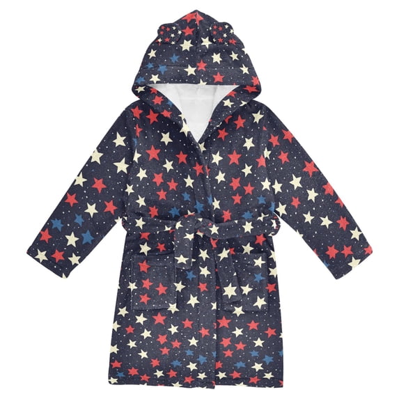 FORMRS Niños Bathrobe Unisex Hooded Robe Soft Plush Pajamas Sleepwear, Size 10-12T, Red Starry Pattern