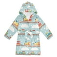 thumbnail image 1 of FORMRS Niños Bathrobe Unisex Hooded Robe Soft Plush Pajamas Sleepwear, Size 10-12T, Red Trains Pattern, 1 of 7