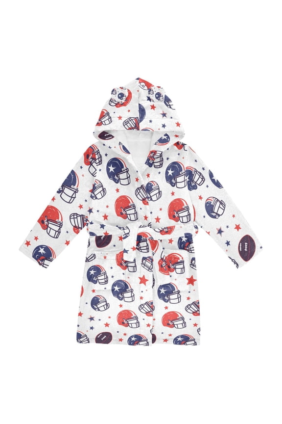 Niños Bathrobe Unisex Hooded Robe Soft Plush Pajamas Sleepwear, Size 10-12T, Star Spangled Helmets