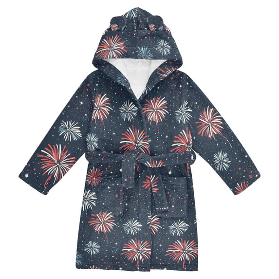 FORMRS Niños Bathrobe Unisex Hooded Robe Soft Plush Pajamas Sleepwear, Size 10-12T, Starry Fireworks Pattern