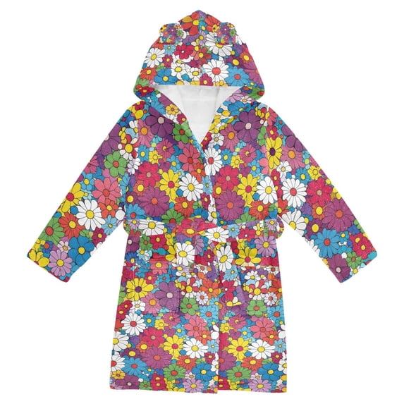FORMRS Niños Bathrobe Unisex Hooded Robe Soft Plush Pajamas Sleepwear, Size 10-12T, Whimsical Floral