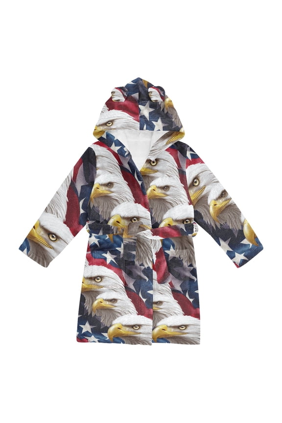 Niños Bathrobe Unisex Hooded Robe Soft Plush Pajamas Sleepwear, Size 2-3T, American Eagle Pattern