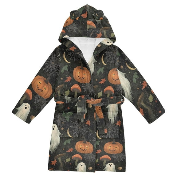 FORMRS Niños Bathrobe Unisex Hooded Robe Soft Plush Pajamas Sleepwear, Size 2-3T, Autumn Ghost Pattern