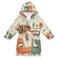 thumbnail image 1 of FORMRS Niños Bathrobe Unisex Hooded Robe Soft Plush Pajamas Sleepwear, Size 2-3T, Beige Cats Reading, 1 of 7