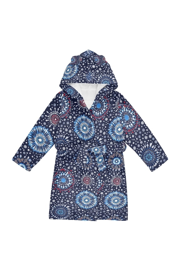 Niños Bathrobe Unisex Hooded Robe Soft Plush Pajamas Sleepwear, Size 2-3T, Blue Fireworks Pattern