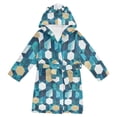 thumbnail image 1 of FORMRS Niños Bathrobe Unisex Hooded Robe Soft Plush Pajamas Sleepwear, Size 2-3T, Blue White Geometric Patterns, 1 of 7