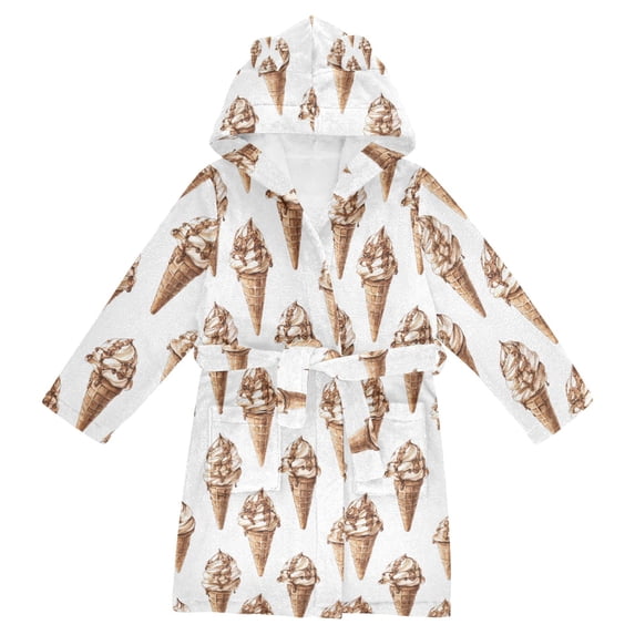 FORMRS Niños Bathrobe Unisex Hooded Robe Soft Plush Pajamas Sleepwear, Size 2-3T, Brown Ice Cream Pattern