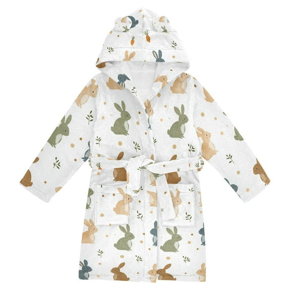 FORMRS Niños Bathrobe Unisex Hooded Robe Soft Plush Pajamas Sleepwear, Size 2-3T, Cartoon Bunnies