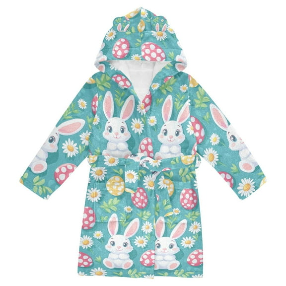 FORMRS Niños Bathrobe Unisex Hooded Robe Soft Plush Pajamas Sleepwear, Size 2-3T, Cartoon Easter Bunny