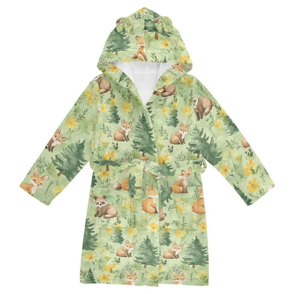 FORMRS Niños Bathrobe Unisex Hooded Robe Soft Plush Pajamas Sleepwear, Size 2-3T, Cartoon Forest Animals