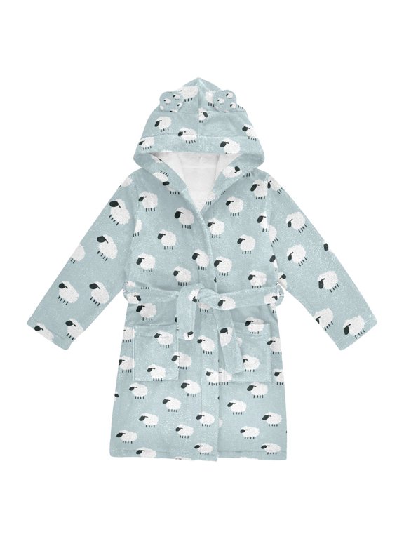 Niños Bathrobe Unisex Hooded Robe Soft Plush Pajamas Sleepwear, Size 2-3T, Cartoon Sheep Pattern