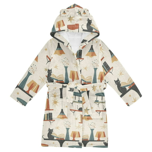 FORMRS Niños Bathrobe Unisex Hooded Robe Soft Plush Pajamas Sleepwear, Size 2-3T, Cats Reading Pattern