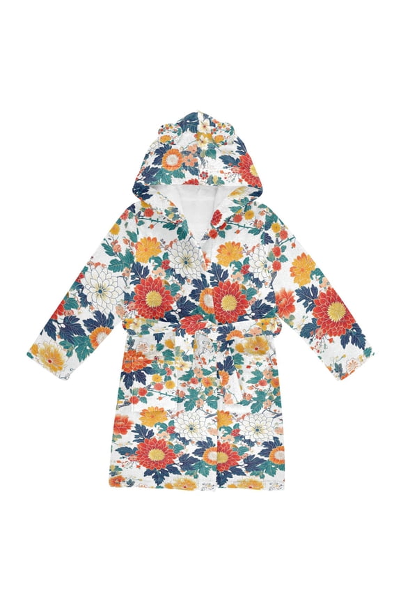 Niños Bathrobe Unisex Hooded Robe Soft Plush Pajamas Sleepwear, Size 2-3T, Colorful Flowers Pattern