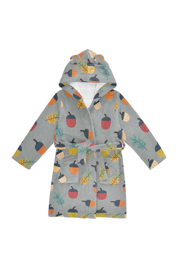 Niños Bathrobe Unisex Hooded Robe Soft Plush Pajamas Sleepwear, Size 2-3T, Cute Acorns Pattern