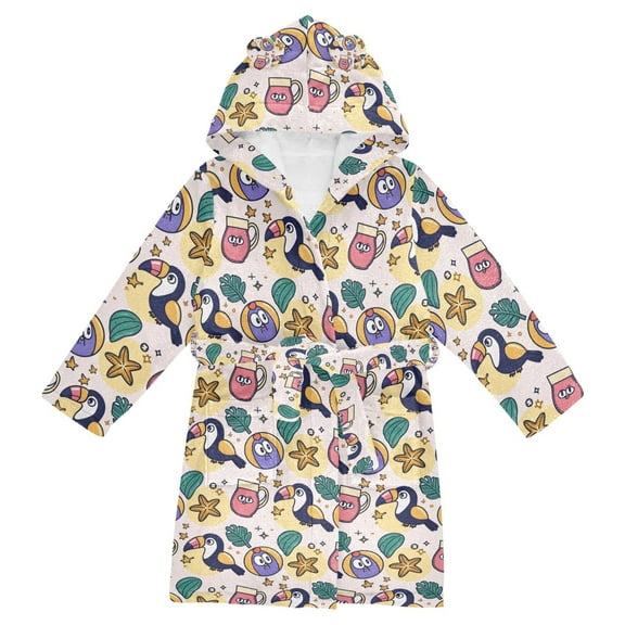FORMRS Niños Bathrobe Unisex Hooded Robe Soft Plush Pajamas Sleepwear, Size 2-3T, Cute Cartoon Pattern