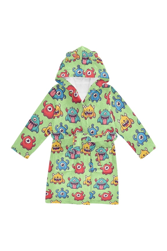 Niños Bathrobe Unisex Hooded Robe Soft Plush Pajamas Sleepwear, Size 2-3T, Cute Monsters Pattern