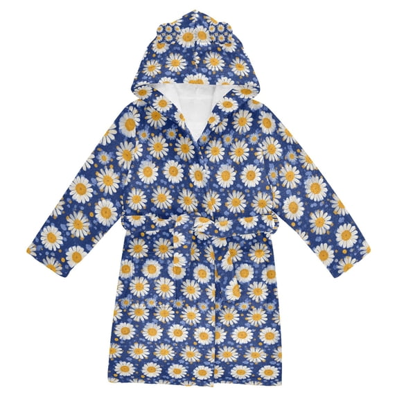 FORMRS Niños Bathrobe Unisex Hooded Robe Soft Plush Pajamas Sleepwear, Size 2-3T, Elegant Daisy Pattern