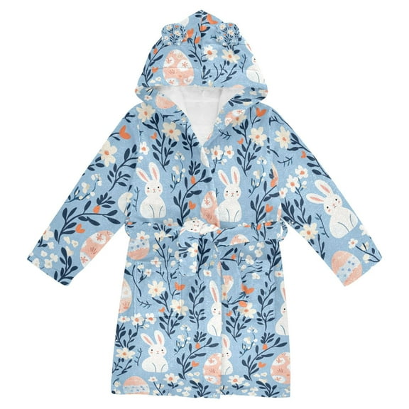 FORMRS Kids Bathrobe Unisex Hooded Robe Toddler Pajamas Sleepwear, Size 2-3T, Floral Easter Rabbits