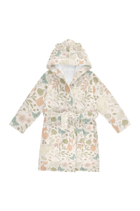 Niños Bathrobe Unisex Hooded Robe Soft Plush Pajamas Sleepwear, Size 2-3T, Forest Pastel