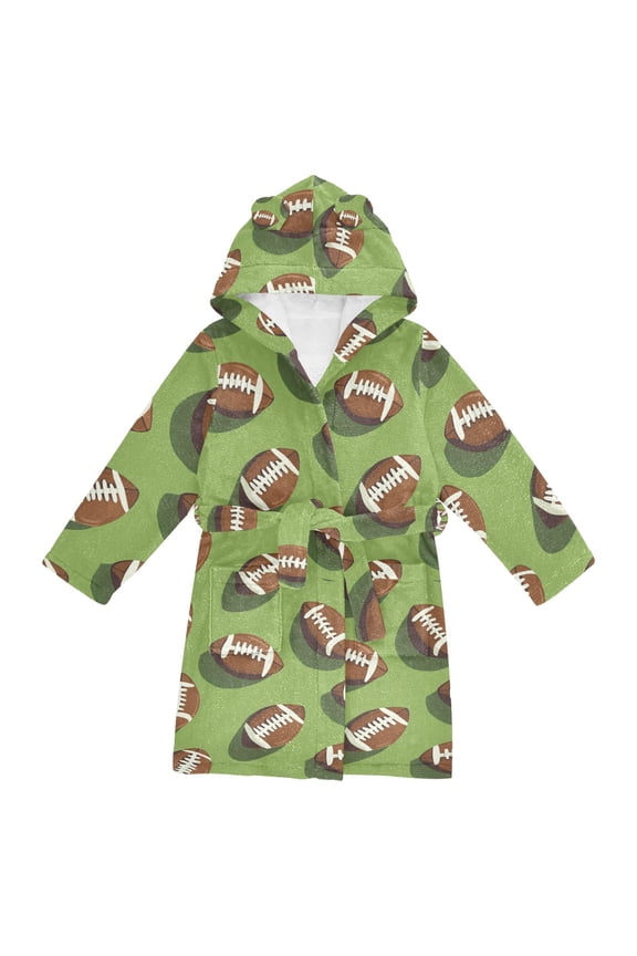 Niños Bathrobe Unisex Hooded Robe Soft Plush Pajamas Sleepwear, Size 2-3T, Game Day Footballs