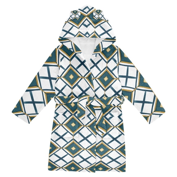 FORMRS Niños Bathrobe Unisex Hooded Robe Soft Plush Pajamas Sleepwear, Size 2-3T, Gold Geometric Pattern