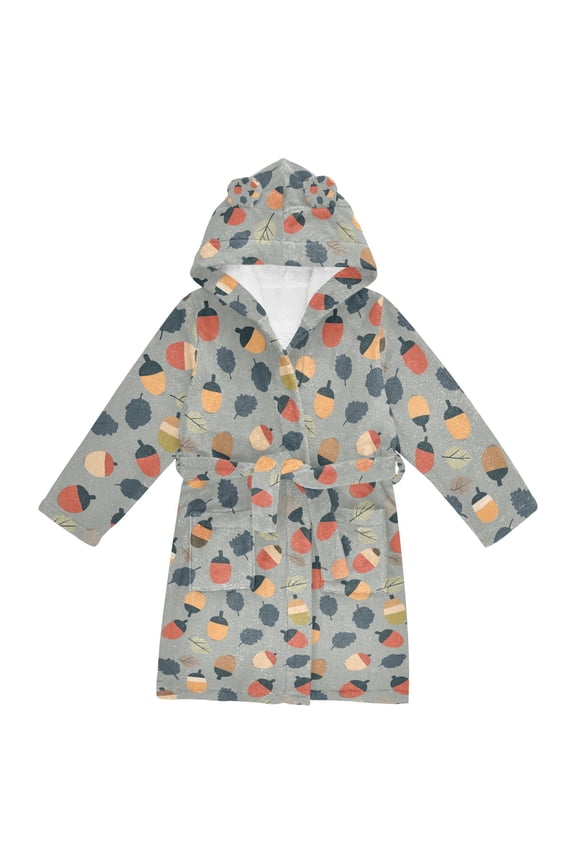 NiƱos Bathrobe Unisex Hooded Robe Soft Plush Pajamas Sleepwear, Size 2-3T, Gray Acorns Pattern