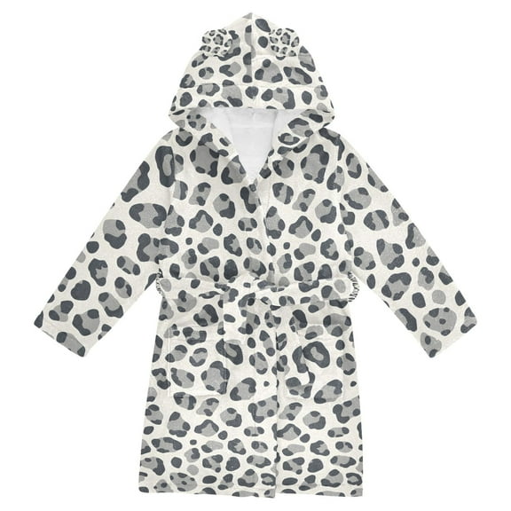 FORMRS Niños Bathrobe Unisex Hooded Robe Soft Plush Pajamas Sleepwear, Size 2-3T, Gray Leopard Pattern