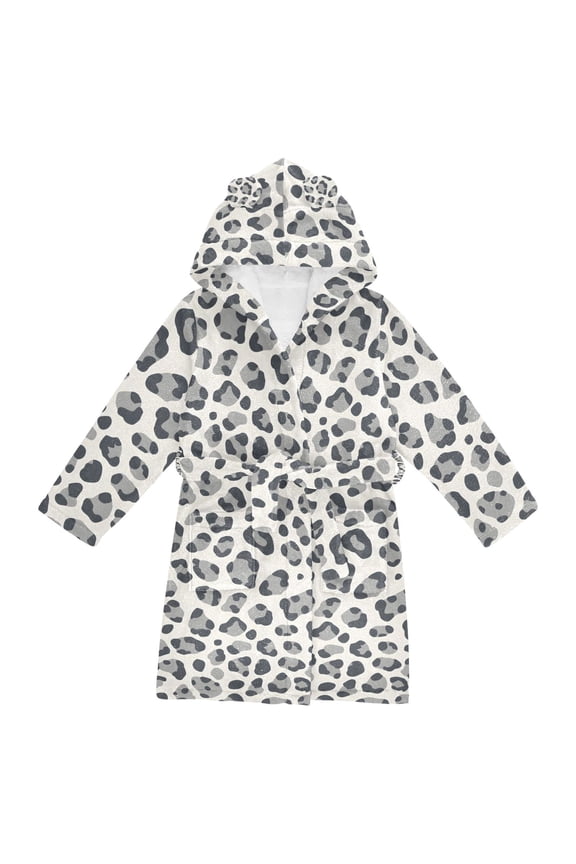 NiƱos Bathrobe Unisex Hooded Robe Soft Plush Pajamas Sleepwear, Size 2-3T, Gray Leopard Pattern