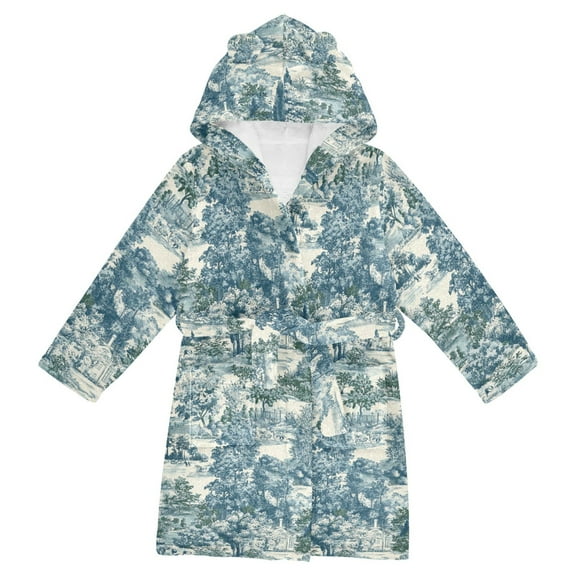 FORMRS Niños Bathrobe Unisex Hooded Robe Soft Plush Pajamas Sleepwear, Size 2-3T, Green Flourishing Garden