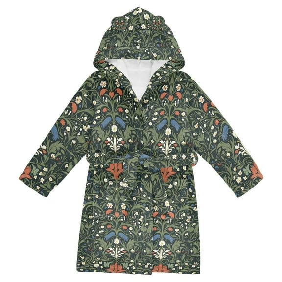 FORMRS Niños Bathrobe Unisex Hooded Robe Soft Plush Pajamas Sleepwear, Size 2-3T, Green Flowers Pattern