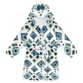 thumbnail image 1 of FORMRS Niños Bathrobe Unisex Hooded Robe Soft Plush Pajamas Sleepwear, Size 2-3T, Green Geometric Pattern, 1 of 7
