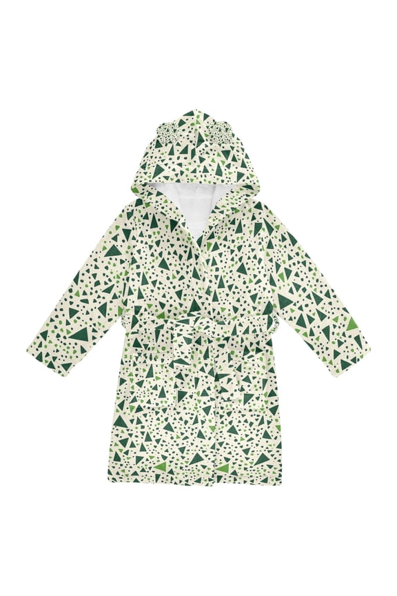 Niños Bathrobe Unisex Hooded Robe Soft Plush Pajamas Sleepwear, Size 2-3T, Green Triangles Pattern