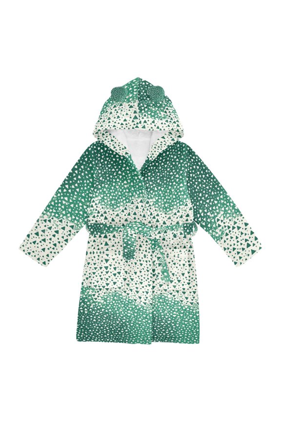 Niños Bathrobe Unisex Hooded Robe Soft Plush Pajamas Sleepwear, Size 2-3T, Green and White Pattern