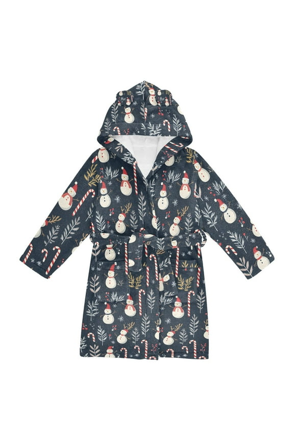 Niños Bathrobe Unisex Hooded Robe Soft Plush Pajamas Sleepwear, Size 2-3T, Jolly Snowman