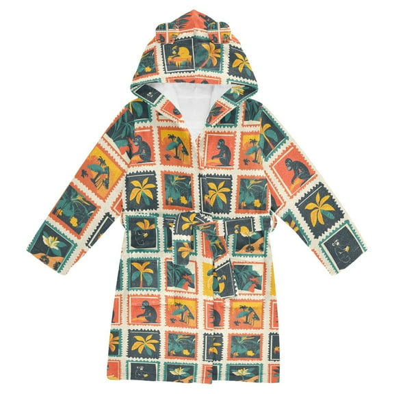FORMRS Niños Bathrobe Unisex Hooded Robe Soft Plush Pajamas Sleepwear, Size 2-3T, Jungle Stamp
