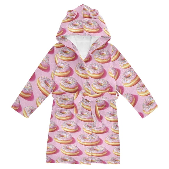 FORMRS Niños Bathrobe Unisex Hooded Robe Soft Plush Pajamas Sleepwear, Size 2-3T, Light Pink Doughnuts