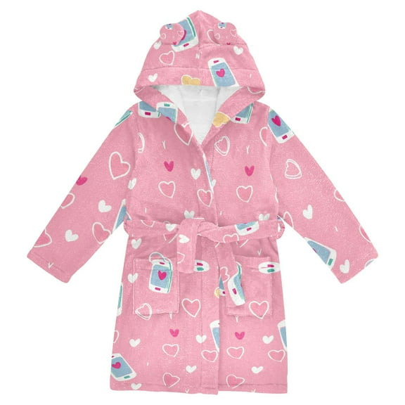 FORMRS Niños Bathrobe Unisex Hooded Robe Soft Plush Pajamas Sleepwear, Size 2-3T, Love Connection