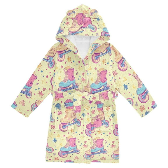 FORMRS Niños Bathrobe Unisex Hooded Robe Soft Plush Pajamas Sleepwear, Size 2-3T, Neon Skates