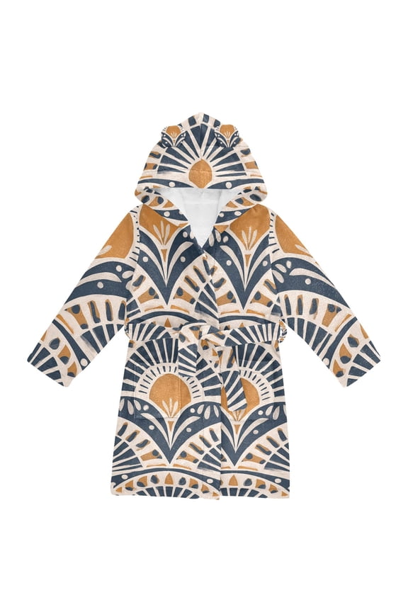 NiƱos Bathrobe Unisex Hooded Robe Soft Plush Pajamas Sleepwear, Size 2-3T, Orange Art Pattern