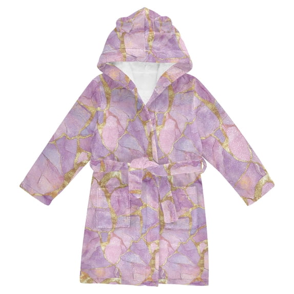 FORMRS Niños Bathrobe Unisex Hooded Robe Soft Plush Pajamas Sleepwear, Size 2-3T, Pastel Pink Marble Pattern