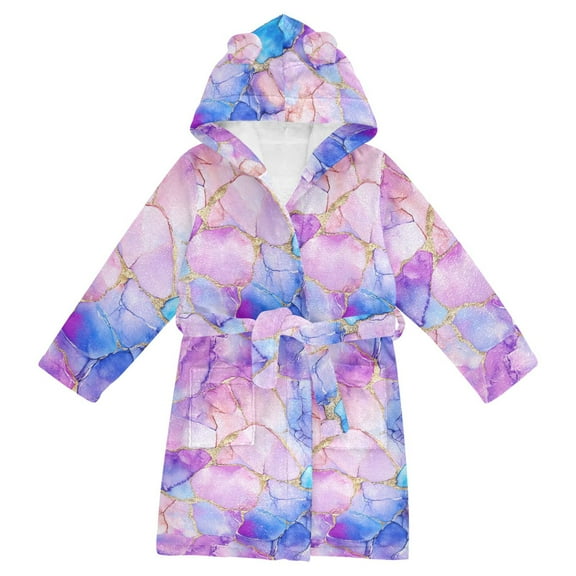 FORMRS Niños Bathrobe Unisex Hooded Robe Soft Plush Pajamas Sleepwear, Size 2-3T, Pastel Pink Marble Pattern