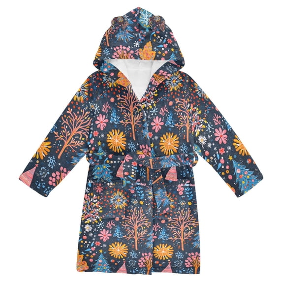 FORMRS Niños Bathrobe Unisex Hooded Robe Soft Plush Pajamas Sleepwear, Size 2-3T, Pink Christmas Splendor