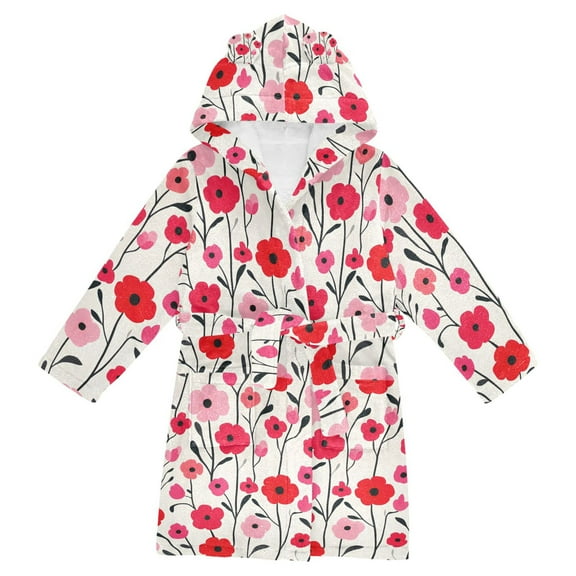 FORMRS Niños Bathrobe Unisex Hooded Robe Soft Plush Pajamas Sleepwear, Size 2-3T, Pink Floral