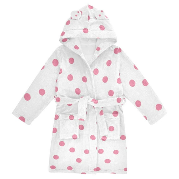 FORMRS Niños Bathrobe Unisex Hooded Robe Soft Plush Pajamas Sleepwear, Size 2-3T, Pink Polka Dots