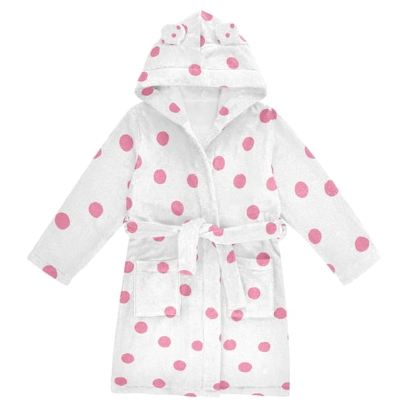 FORMRS Niños Bathrobe Unisex Hooded Robe Soft Plush Pajamas Sleepwear, Size 2-3T, Pink Polka Dots