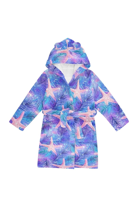 Niños Bathrobe Unisex Hooded Robe Soft Plush Pajamas Sleepwear, Size 2-3T, Pink Starfish Pattern