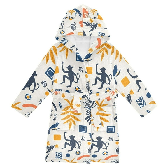 FORMRS Niños Bathrobe Unisex Hooded Robe Soft Plush Pajamas Sleepwear, Size 2-3T, Playful Forest