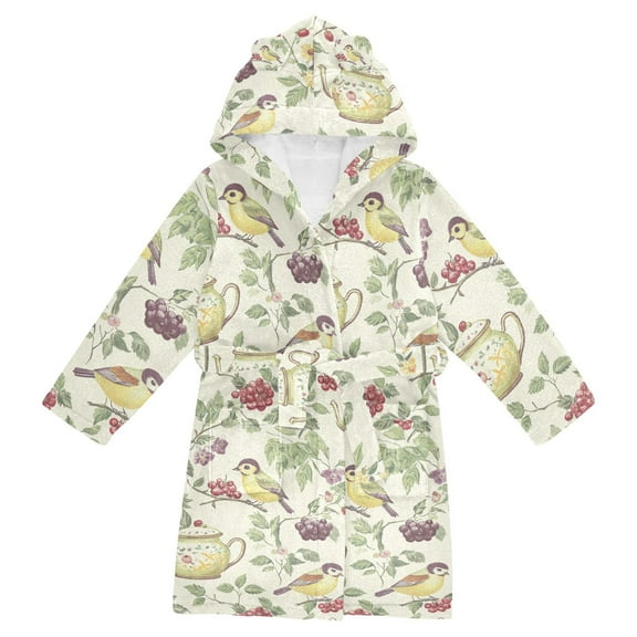 FORMRS Niños Bathrobe Unisex Hooded Robe Soft Plush Pajamas Sleepwear, Size 2-3T, Purple Birds Teapots